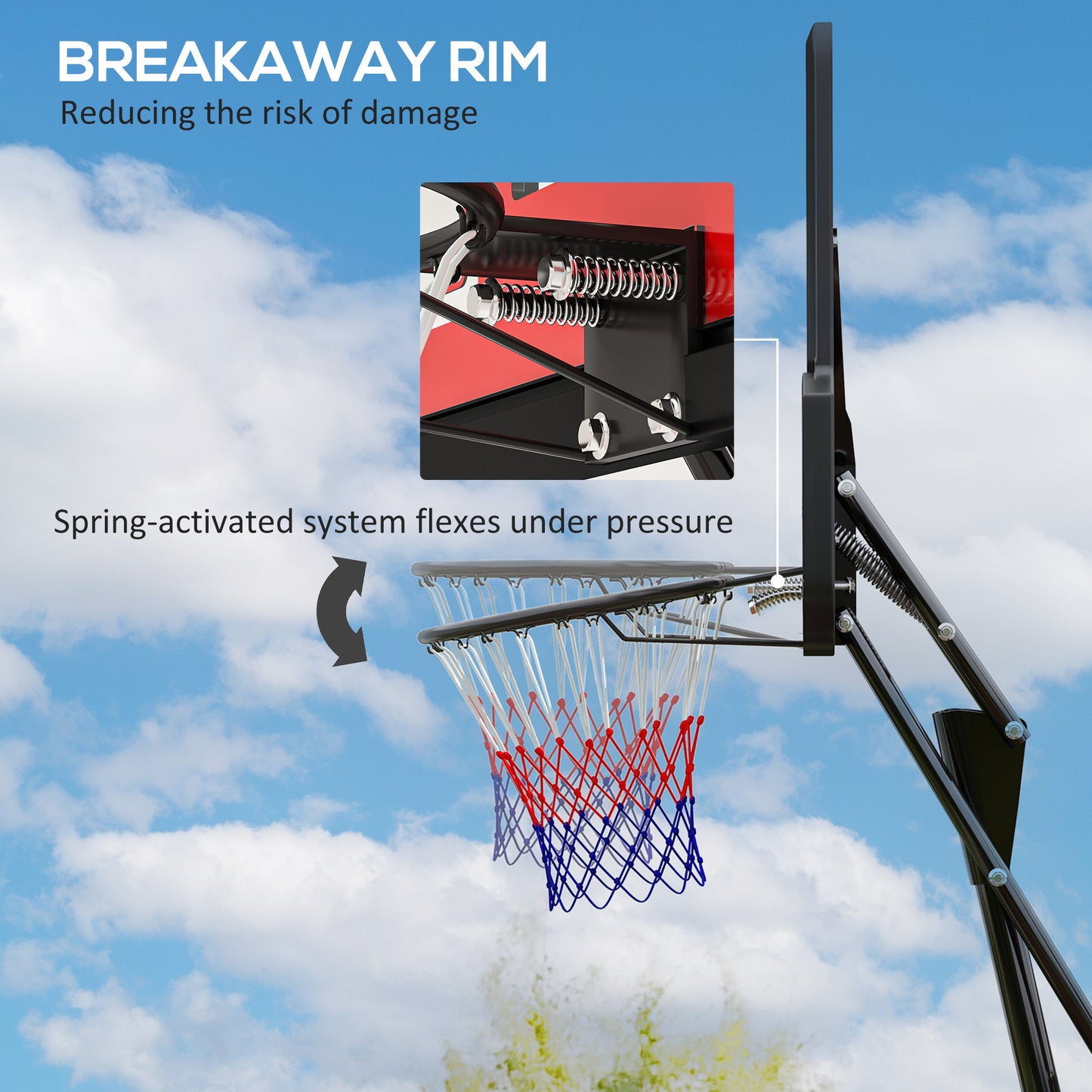 SPORTNOW 245-305cm Adjustable Basketball Hoop and Stand, with Wheels, Red