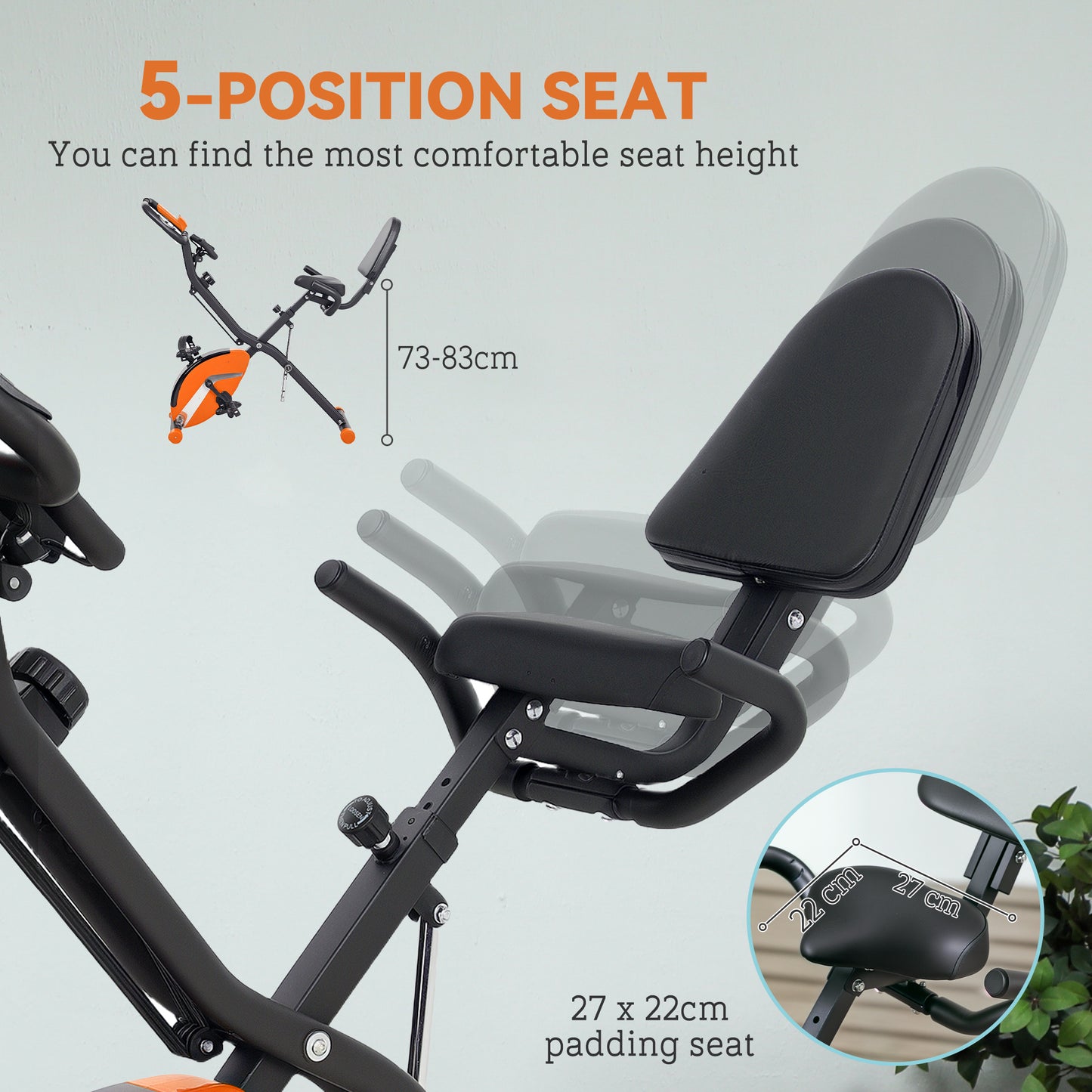 SPORTNOW Five-in-one Foldable Exercise Bike, Stationary Bike with Arm Workout Bands, LDC Monitor, Phone Holder, Orange