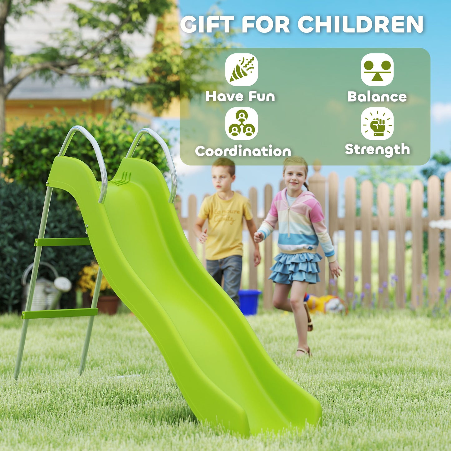 AIYAPLAY Freestanding Kids Slide with Climbing Ladder, Outdoor Playground Equipment for Ages 3-8 Years, Green