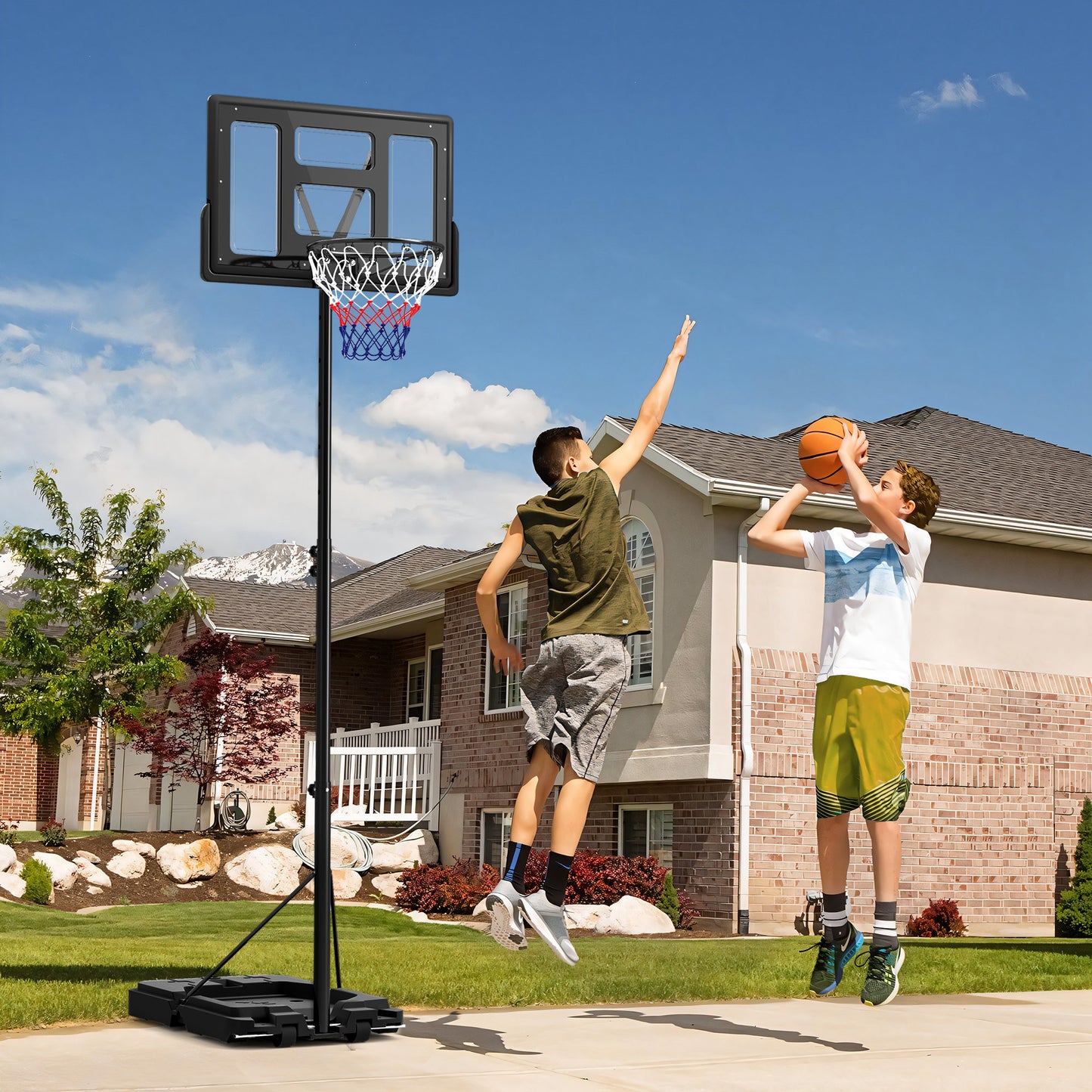 SPORTNOW 2.3-3.05m Basketball Hoop and Stand, with Weighted Base, Wheels, Black