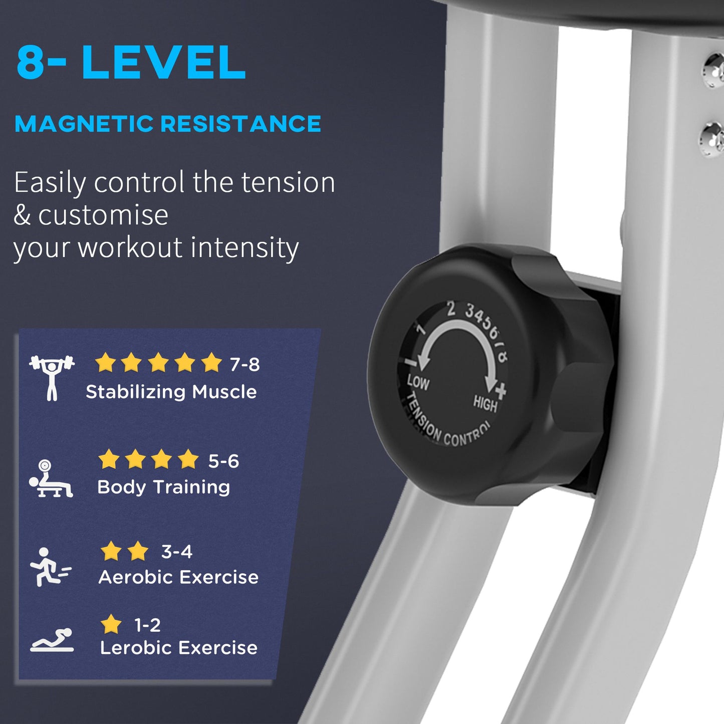 HOMCOM Folding Exercise Bike, Fitness Bicycle Indoor Trainer, 8-Level Magnetic Resistance Adjustable, with LCD Monitor, Pulse Sensor, Grey