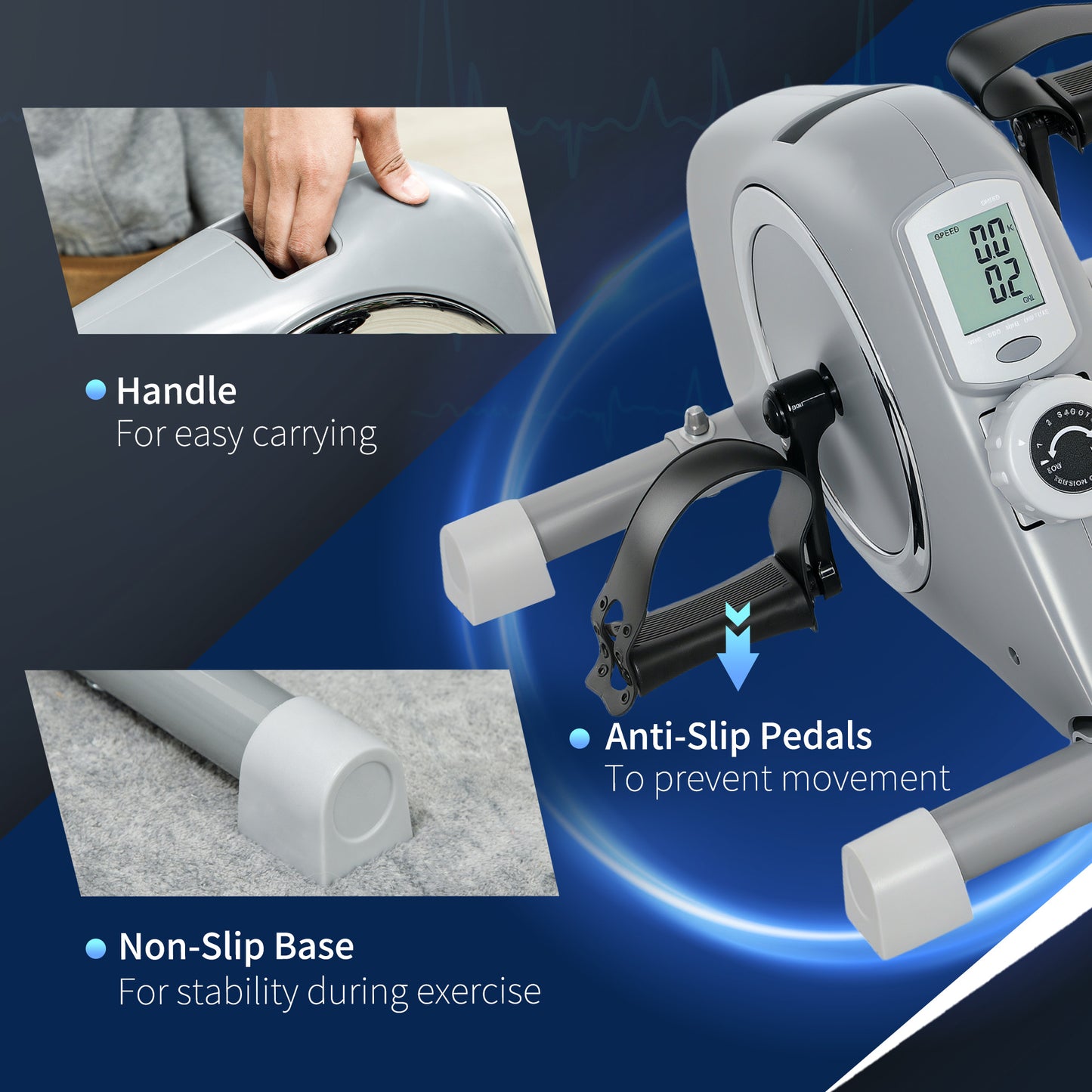 SPORTNOW Pedal Exerciser with Eight Level Magnetic Resistance, with Eight-Level Magnetic Resistance, Grey