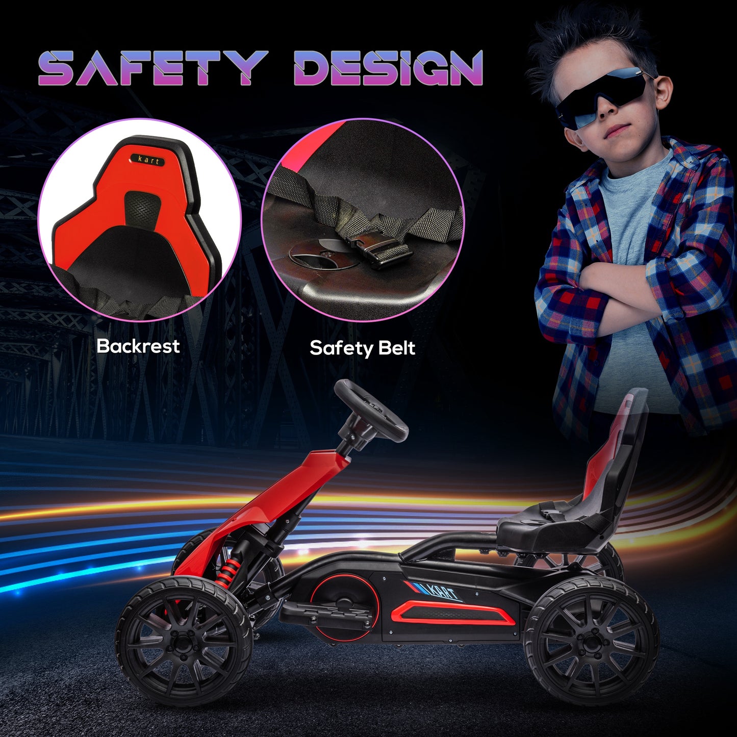 HOMCOM 12V Electric Go Kart for Kids, Ride-On Racing Go Kart with Forward Reversing, Rechargeable Battery, 2 Speeds, for Boys Girls Aged 3-8 Years Old - Red