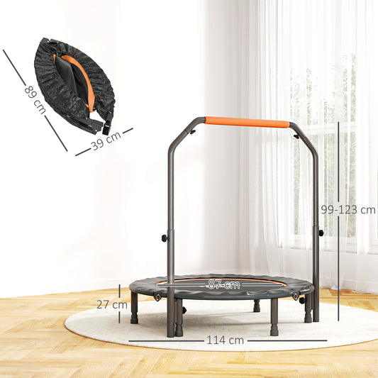 HOMCOM 45" Foldable Mini Fitness Trampoline, with Adjustable Foam Handle, Orange