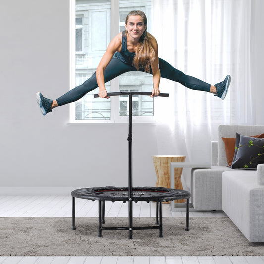 HOMCOM 40" Fitness Trampoline with Adjustable Handle, Rebounder Trampoline, Mini Jumper for Indoor Exercise Workout, Black
