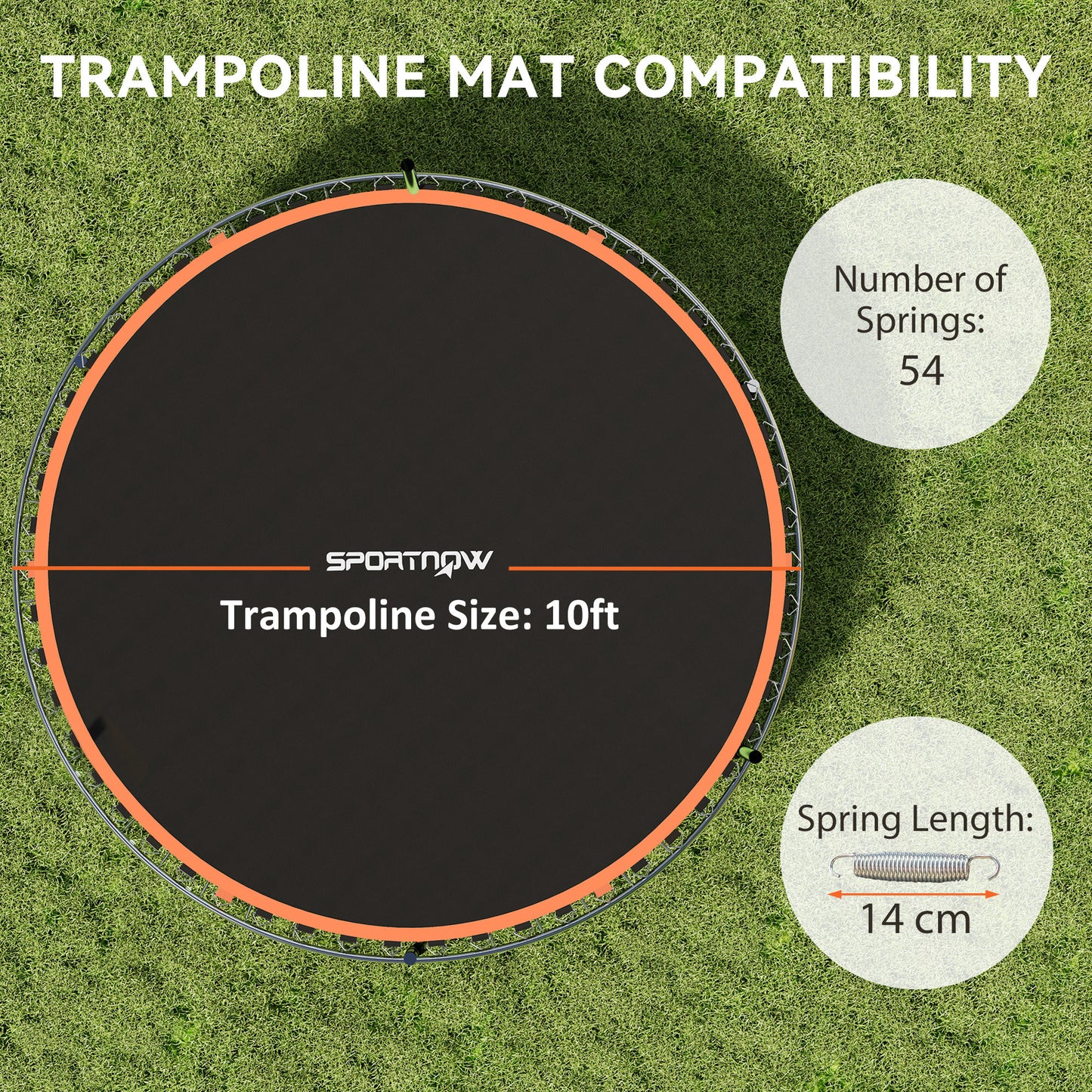 SPORTNOW Trampoline Replacement Mat with Spring Pull Tool, 54 V-Hooks, for 10ft Trampoline using 14cm Springs, Orange