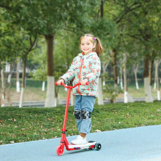 AIYAPLAY Electric Scooter for Kids Aged 4-7 Years, with Flashing LED Lights, Rear Auxiliary Wheels, Red