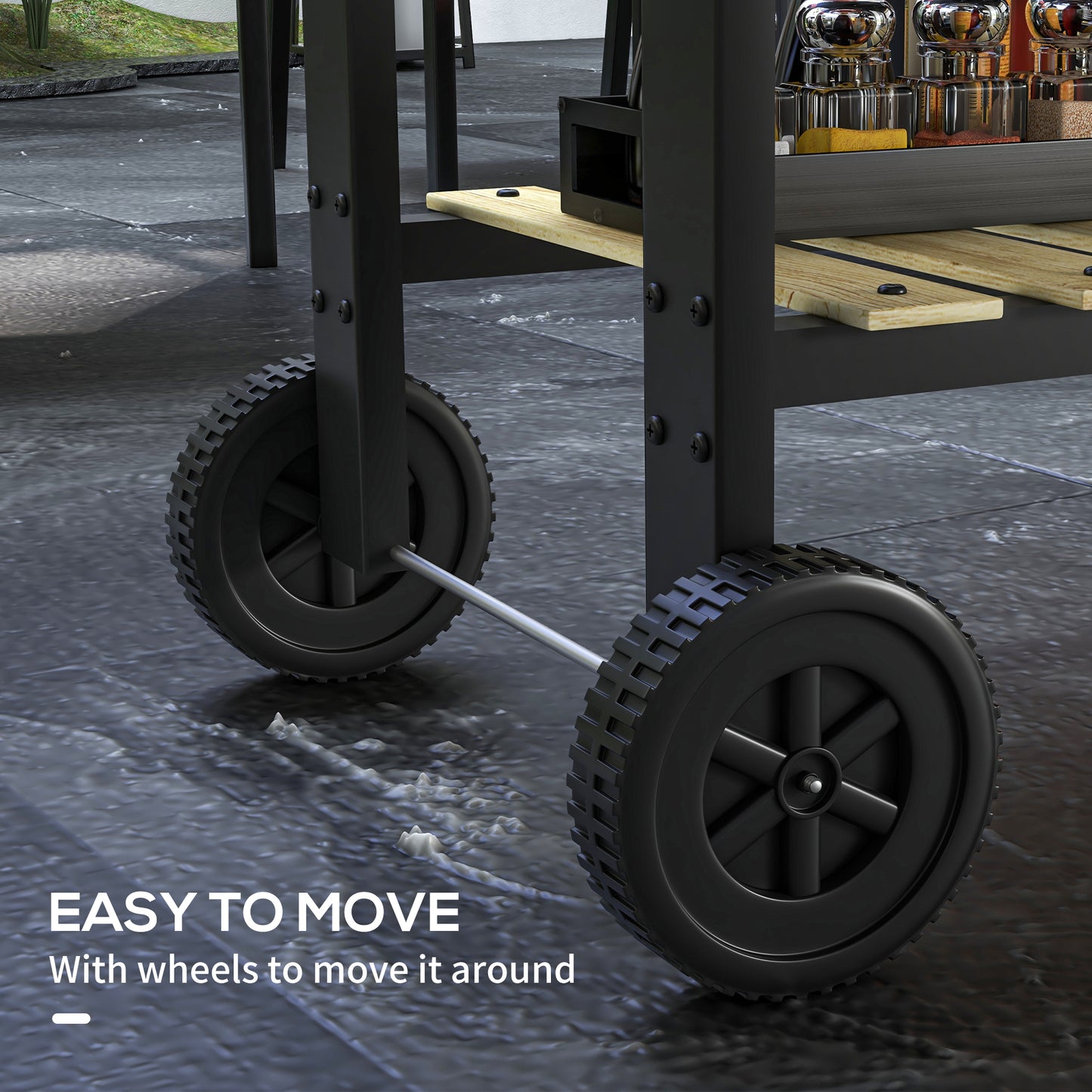 Outsunny Charcoal BBQ Grill, Barbecue Trolley with Double Adjustable Grill, Side Table, Storage Shelf and Wheels for Outdoor Garden Party Cooking, Black