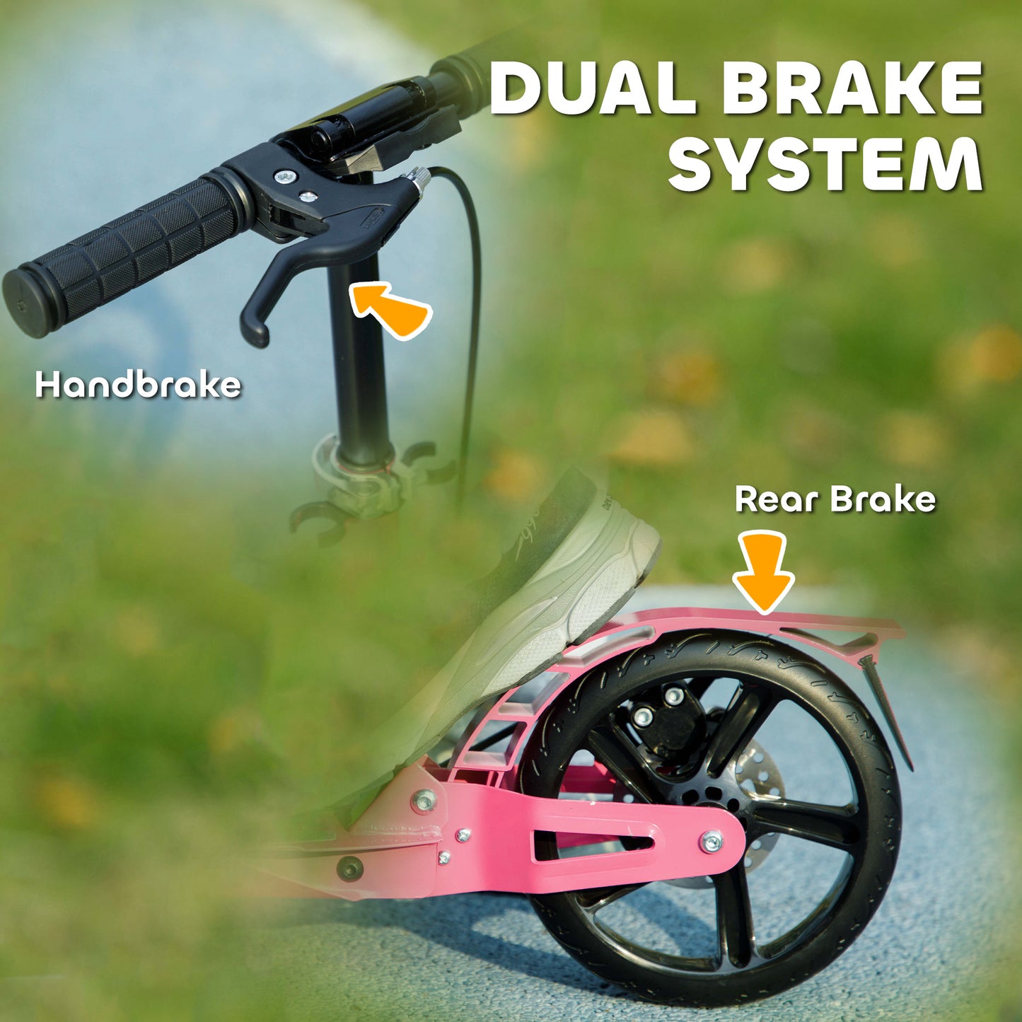 AIYAPLAY Kids Scooter with Four-Level Adjustable Handlebar, Dual Brake System, 200mm Wheels, ABEC-7 Bearings, Pink