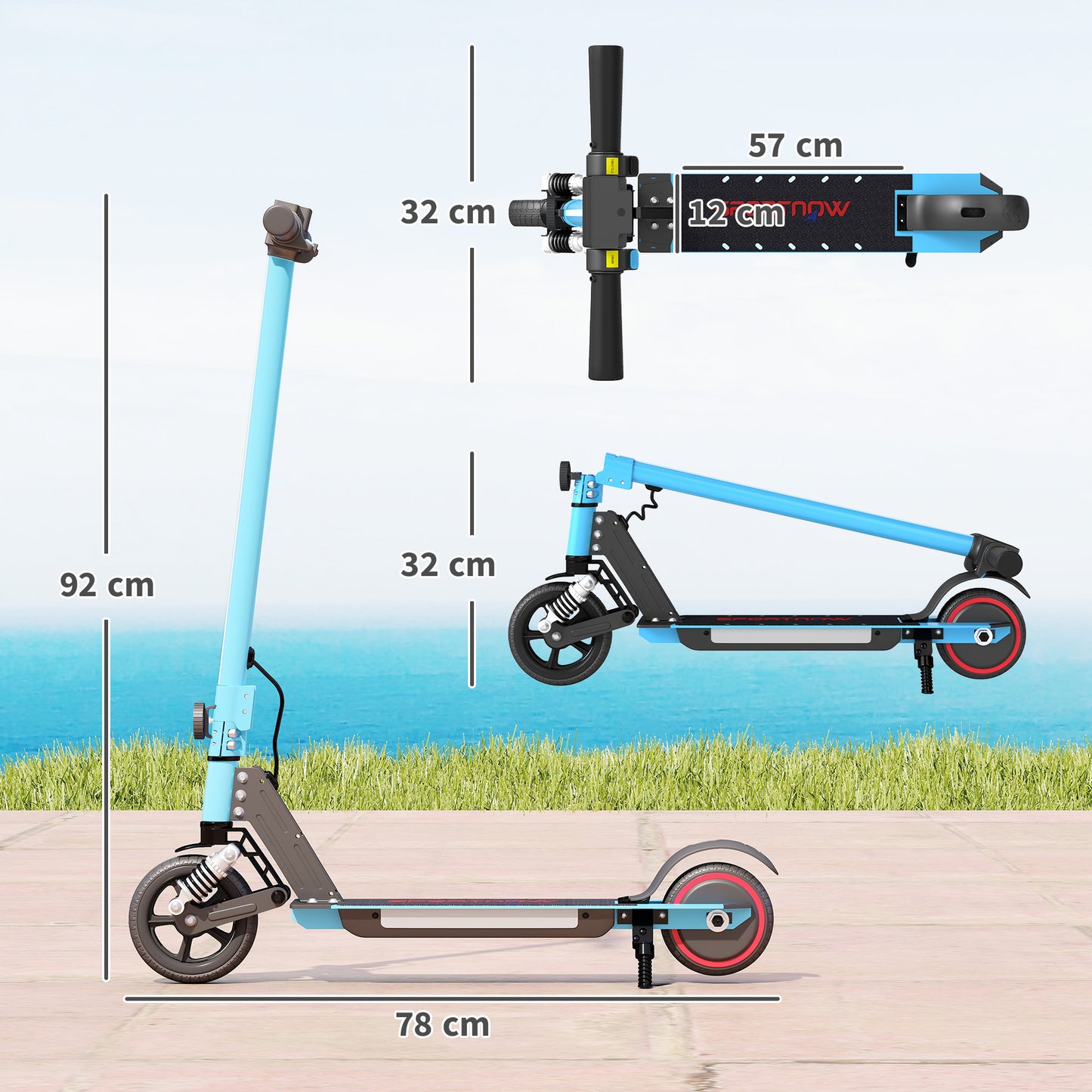 SPORTNOW Folding Electric Scooter for Kids, with Dual Brakes, Front Suspension, LED Colourful Lights, Blue