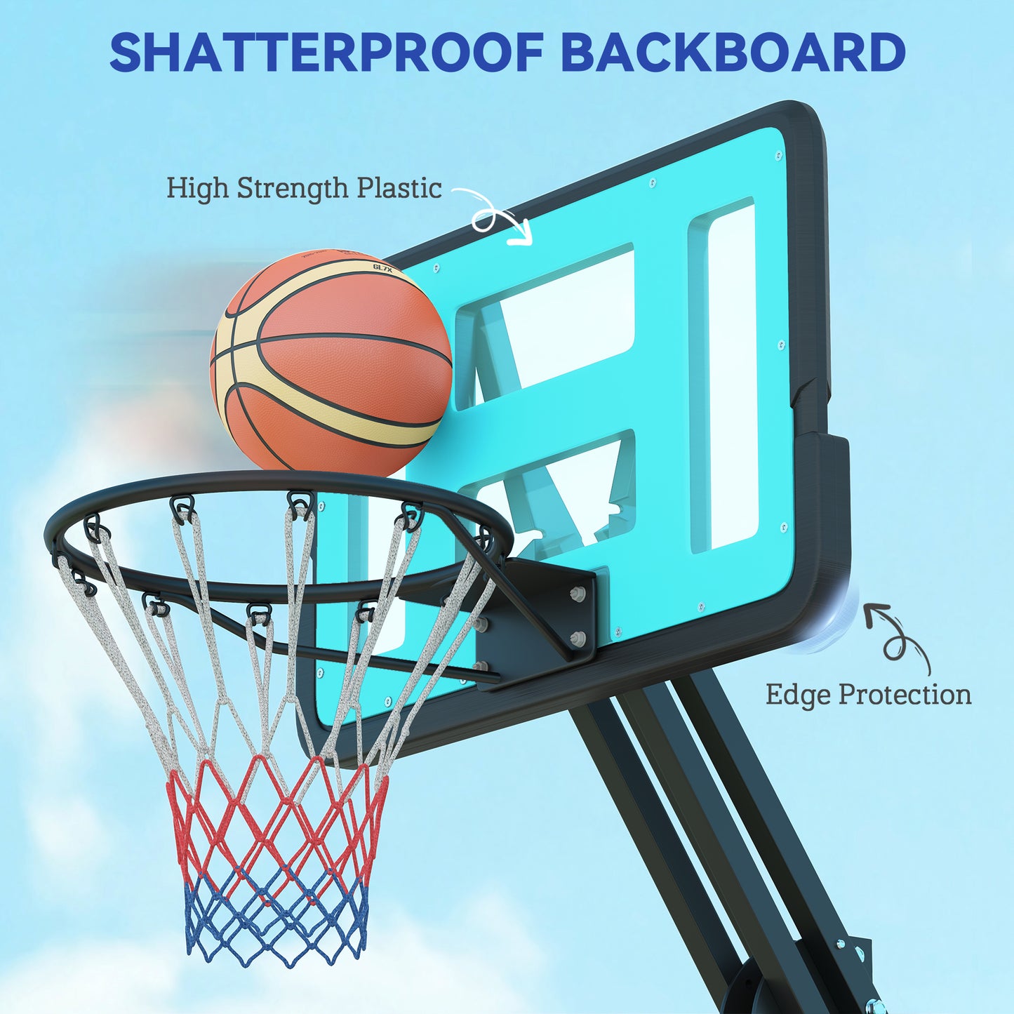 SPORTNOW Fully Adjustable Basketball Hoop Outdoor, 146-236cm Basketball Hoop and Stand with Weighted Base and Shatterproof Backboard, Portable on Wheels for Junior, Adults