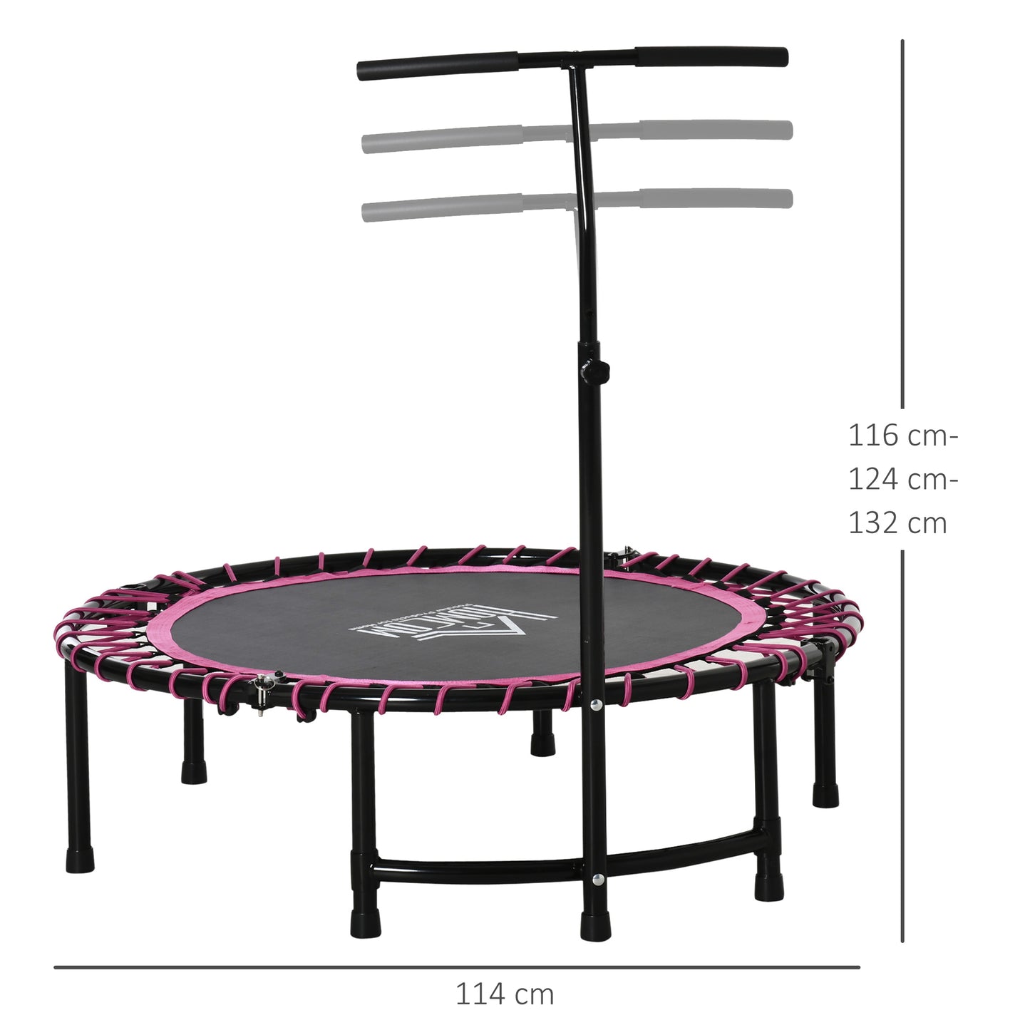 HOMCOM Mini Round Steel Frame Trampoline w/ Adjustable Handle, Pink