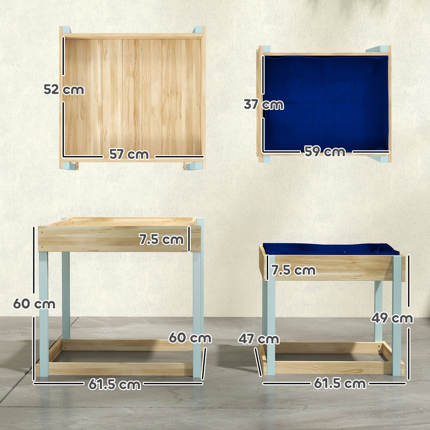 AIYAPLAY 2 PCS Wooden Outdoor Sand and Water Play Tables with Bottom Liner for Kids Aged 3-8 Years Old, Natural Wood Finish