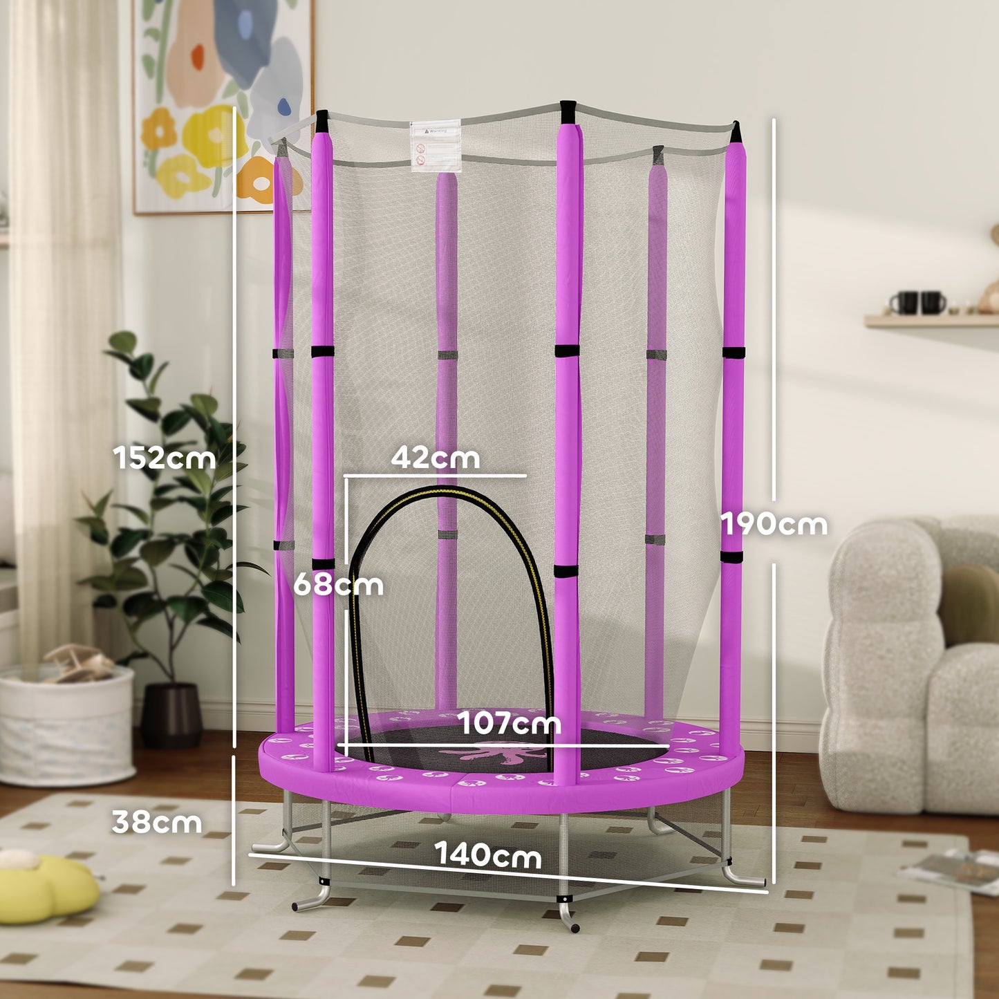 AIYAPLAY 4.6ft Toddler Trampoline w/ Safety Enclosure Net, for Indoor Outdoor Use, Ages 3-6 Years, Purple