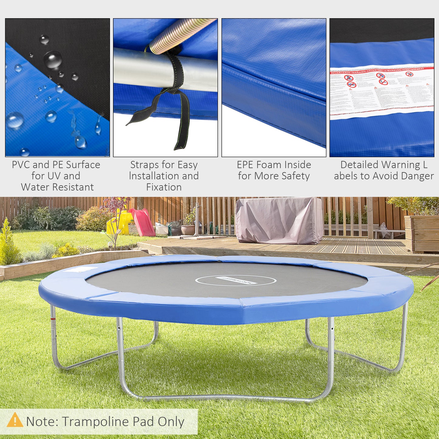 HOMCOM 10FT Trampoline Pad, ?305cm Trampoline Accessories Surround Safety Pad Foam Padding Pads Replacement Spare, Blue