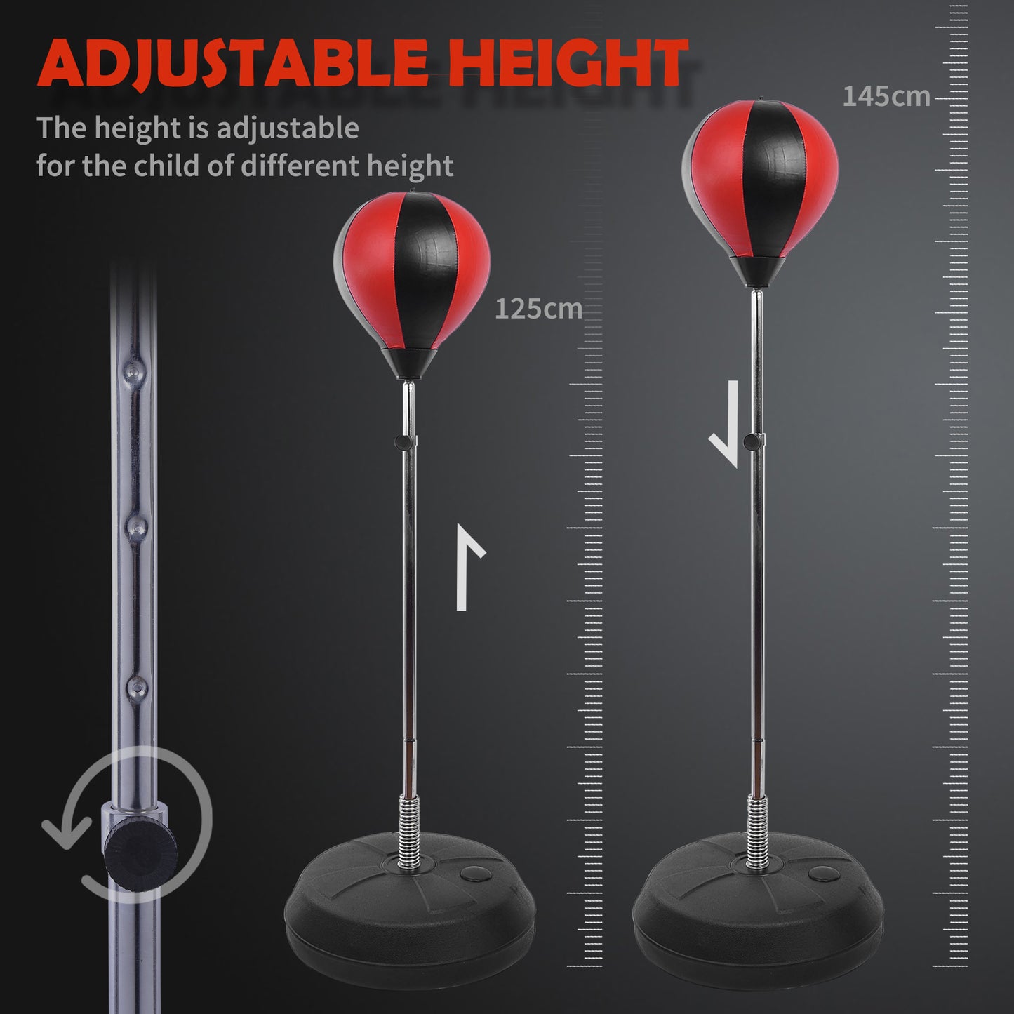 HOMCOM Training Boxing Punch Ball Set 125-145H x ?43cm with Gloves Air Pump, 4-Position Adjustable Height Freestanding Boxing Speed Ball for Teenagers Exercise Training