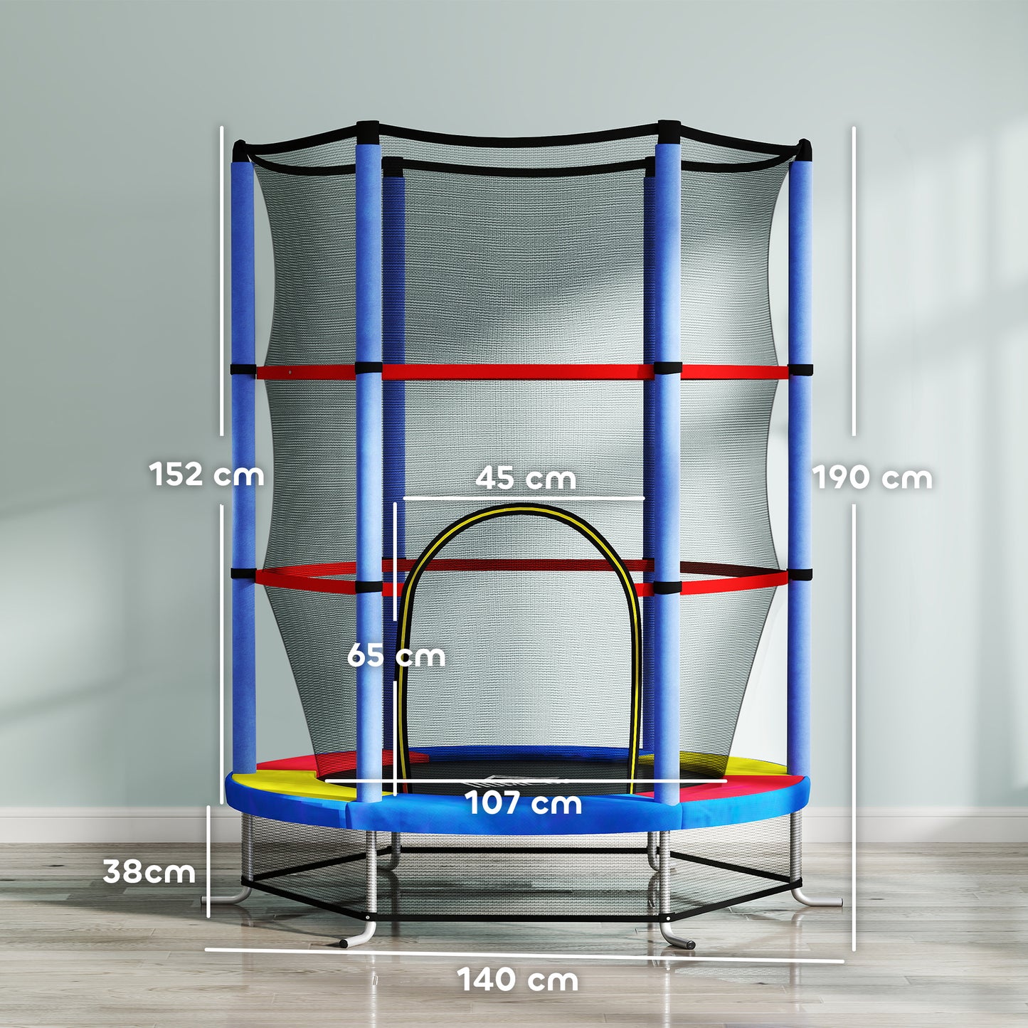 HOMCOM Kids Trampoline, with Enclosure Net, Steel Frame, for Ages 3-6 Years - MultiColoured