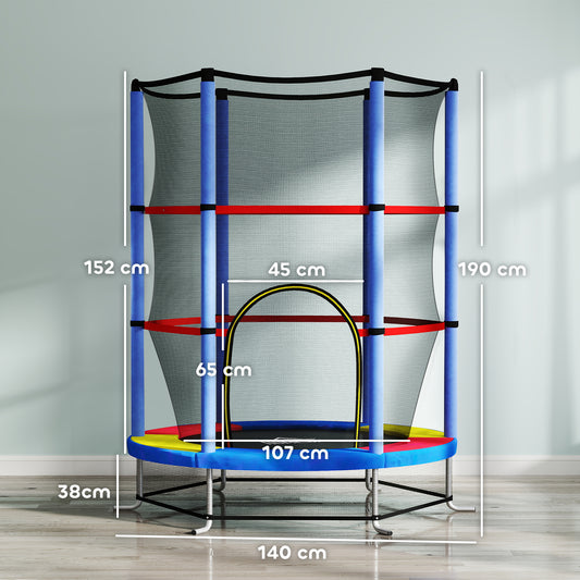 HOMCOM Kids Trampoline, with Enclosure Net, Steel Frame, for Ages 3-6 Years - MultiColoured