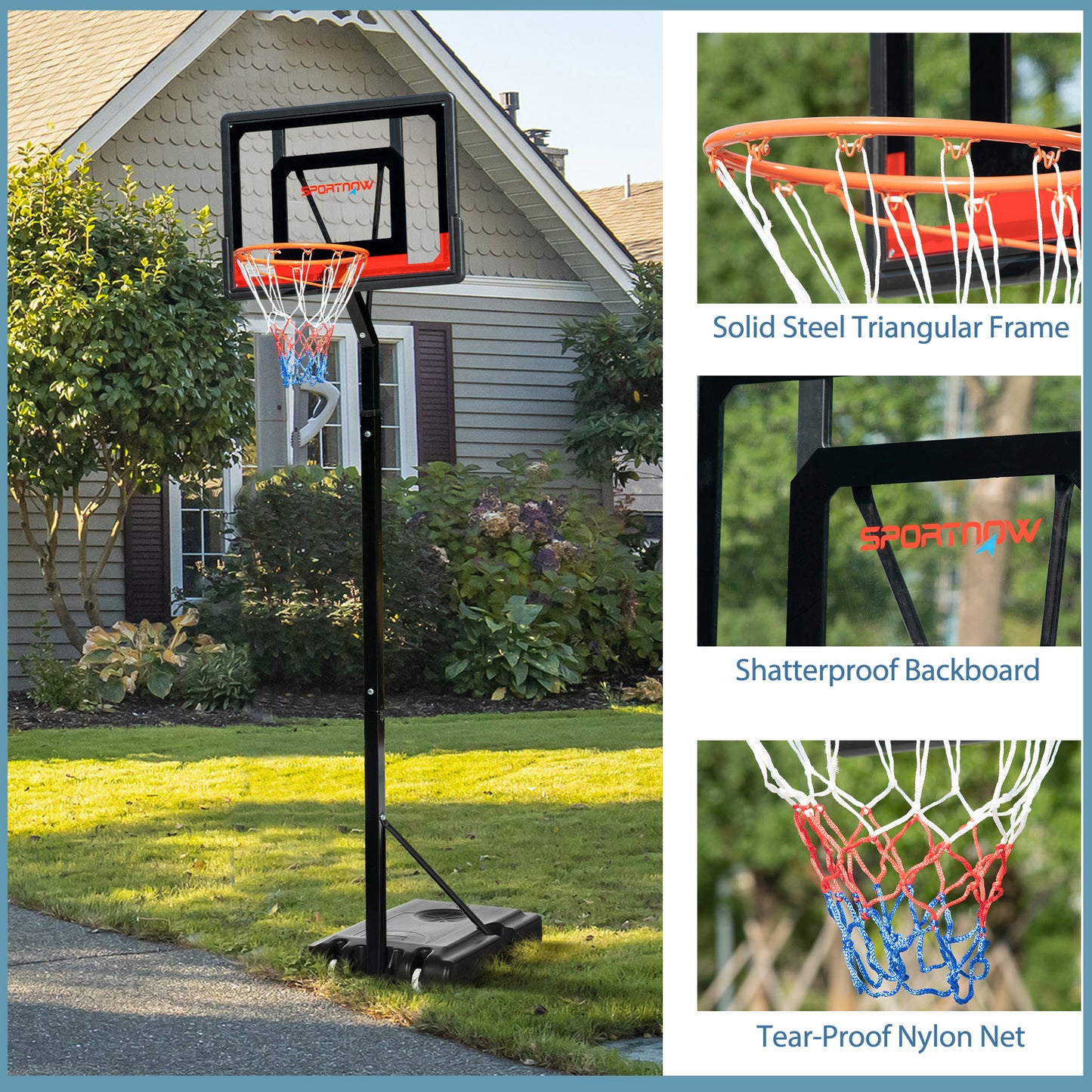 SPORTNOW 2.6-3.1m Adjustable Basketball Hoop and Basketball Stand w/ Backboard and Weighted Base, Portable on Wheels, Black