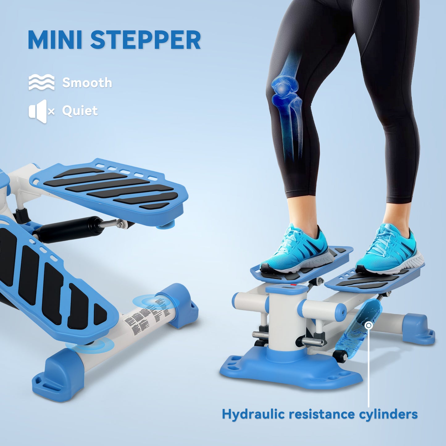 HOMCOM Portable Mini Stepper, Steppers for Exercise Workout with LCD Display Monitor, Anti-skid Foot Pedals for Home Gym Office, Blue