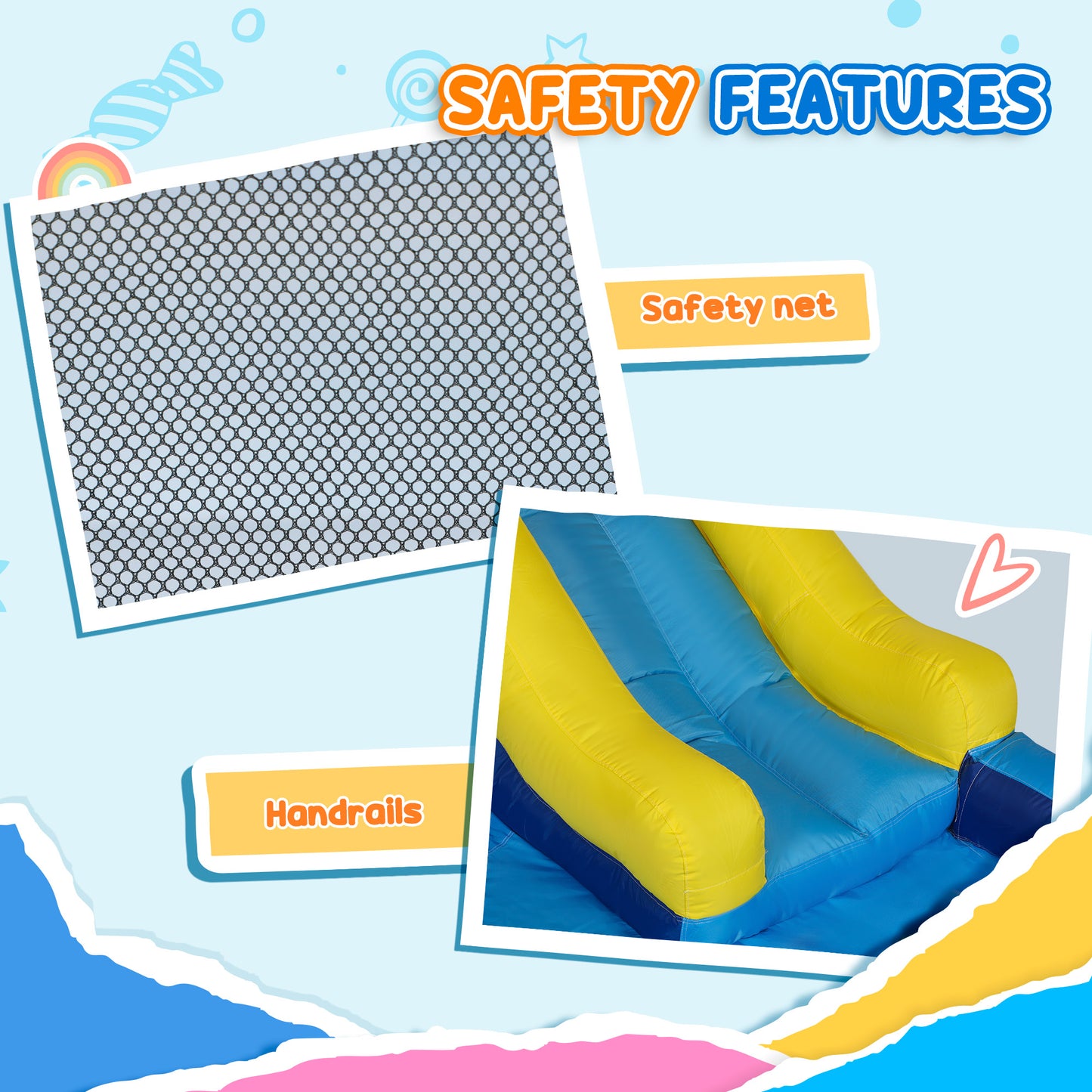 AIYAPLAY 5 in 1 Bouncy Castle for Children with 550W Blower, Water Slide, Splash Pool, Jumping Area, Climbing Wall, Cannon