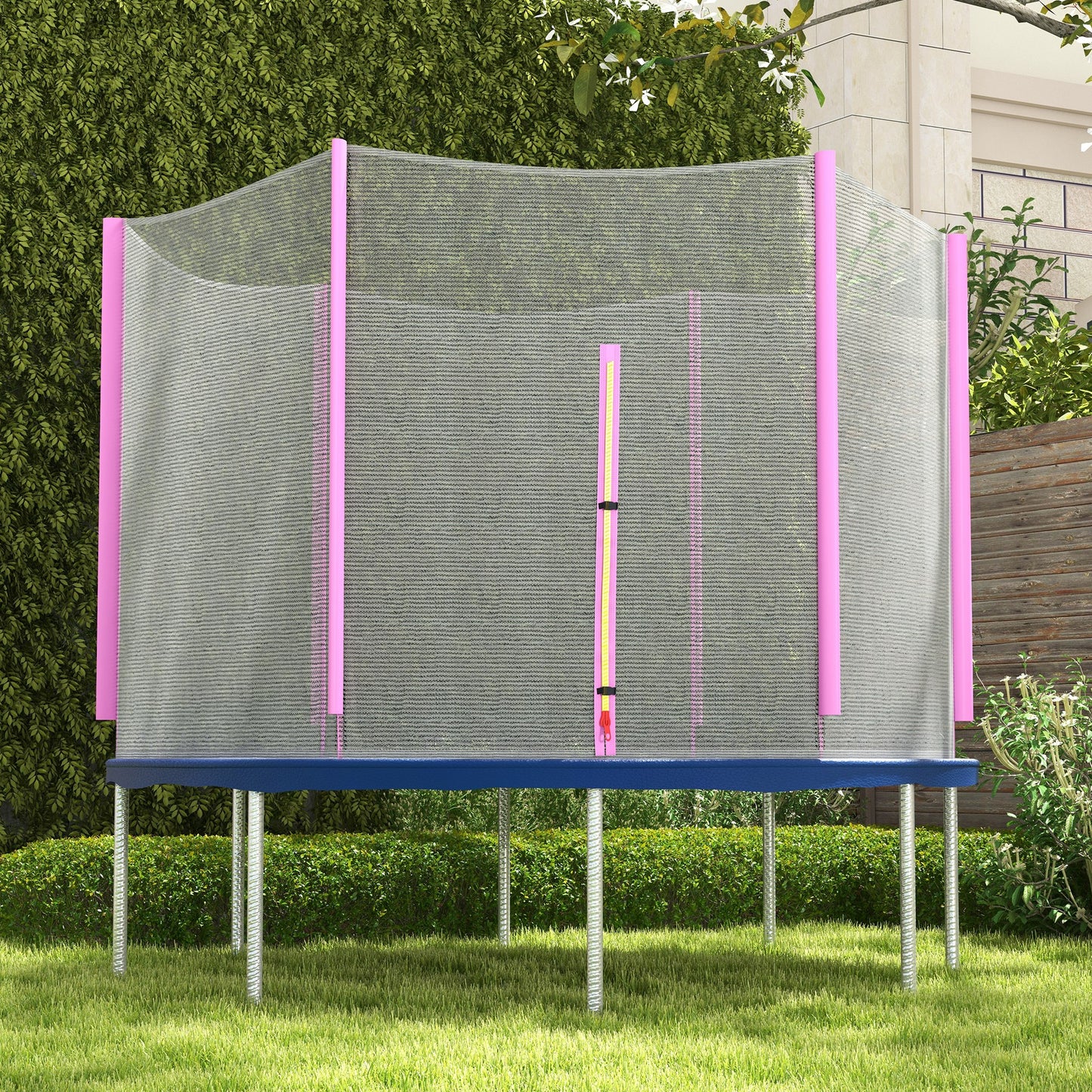 SPORTNOW 10ft Trampoline Net Replacement with 6 Plastic Pole Covers, Weather-Resistant Trampoline Netting Replacement with Zipped Entrance, Poles Not Included, Pink