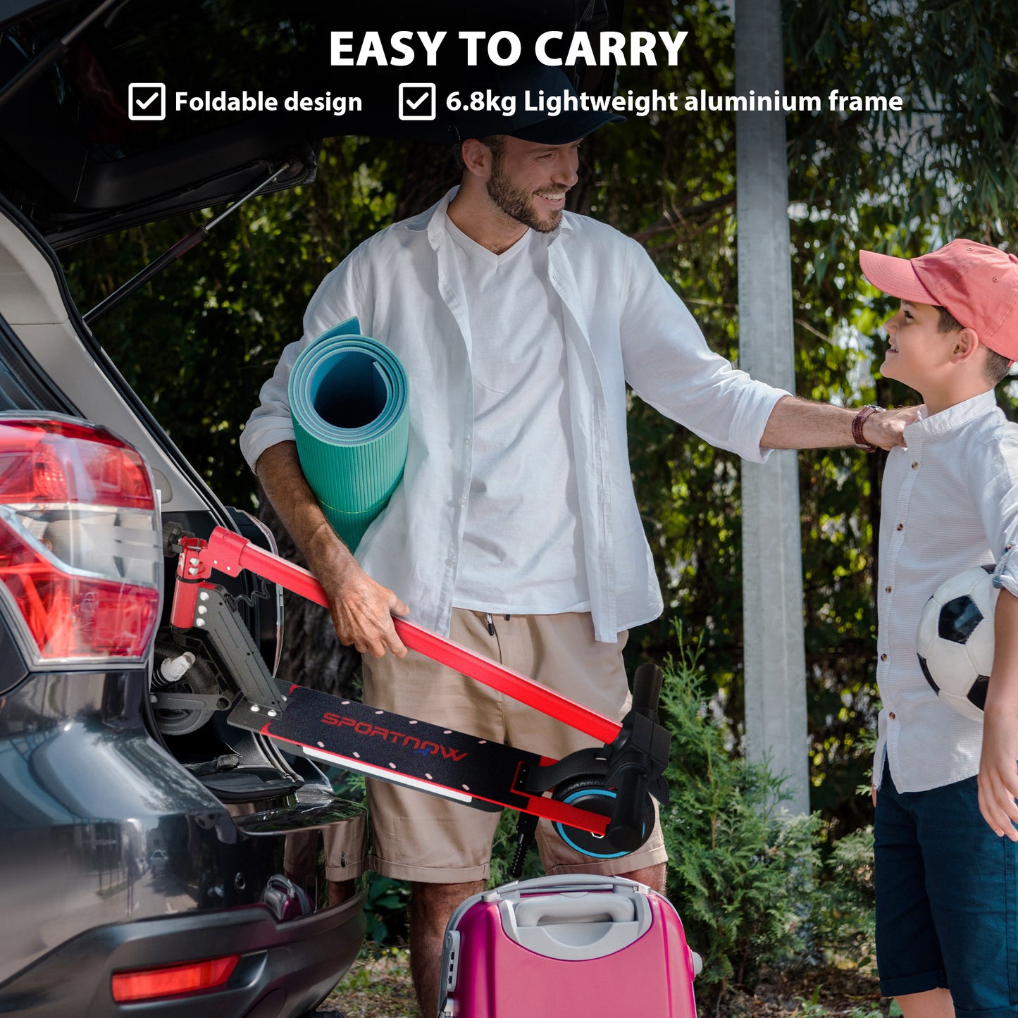 SPORTNOW Folding Electric Scooter for Kids, with Dual Brakes, Front Suspension, LED Colourful Lights, Red