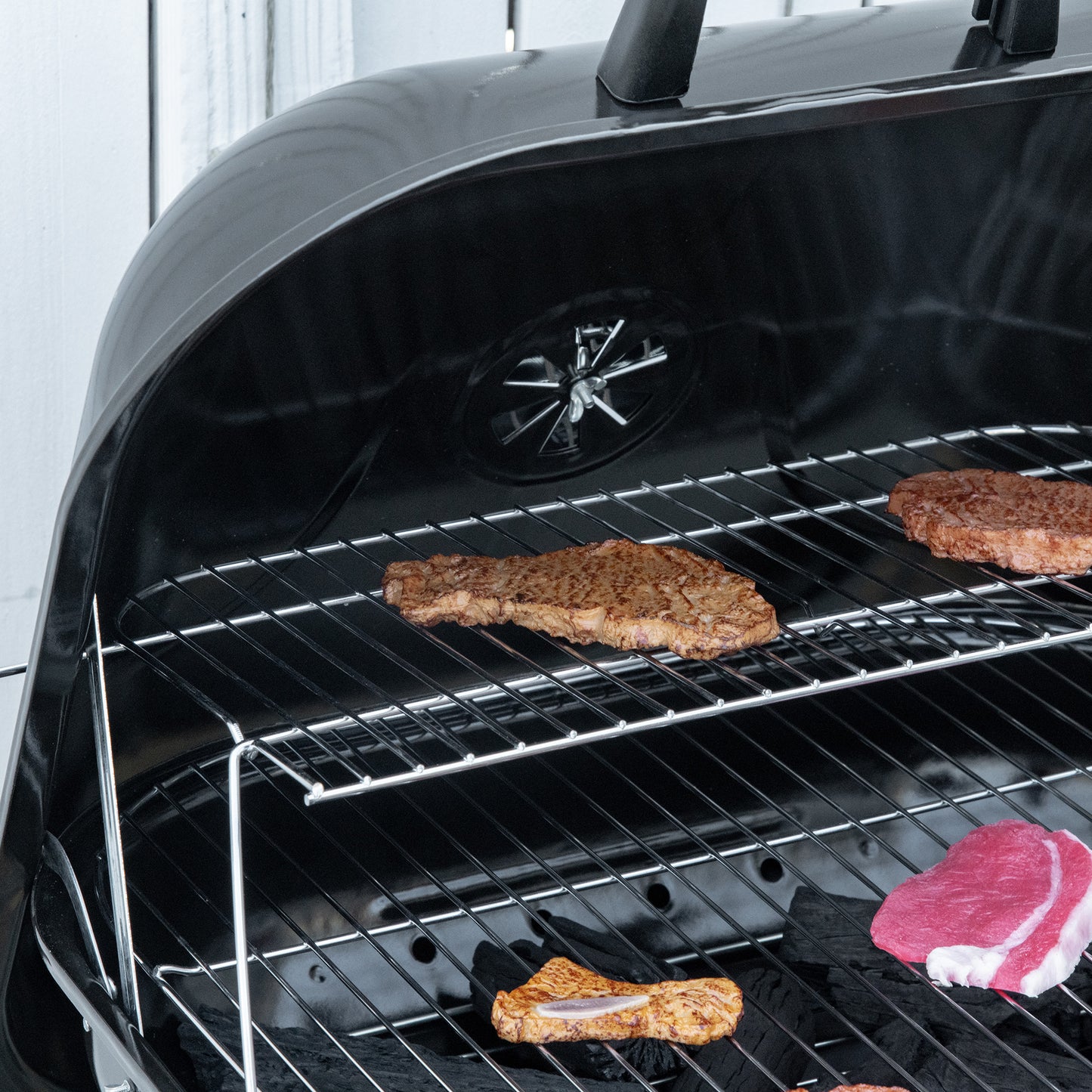 Outsunny Portable BBQ Charcoal Grill with 2 Wheels and Cooking Utensils, Smoker Grill with Lid for Outdoor Barbecues, Camping, Picnic, Courtyard