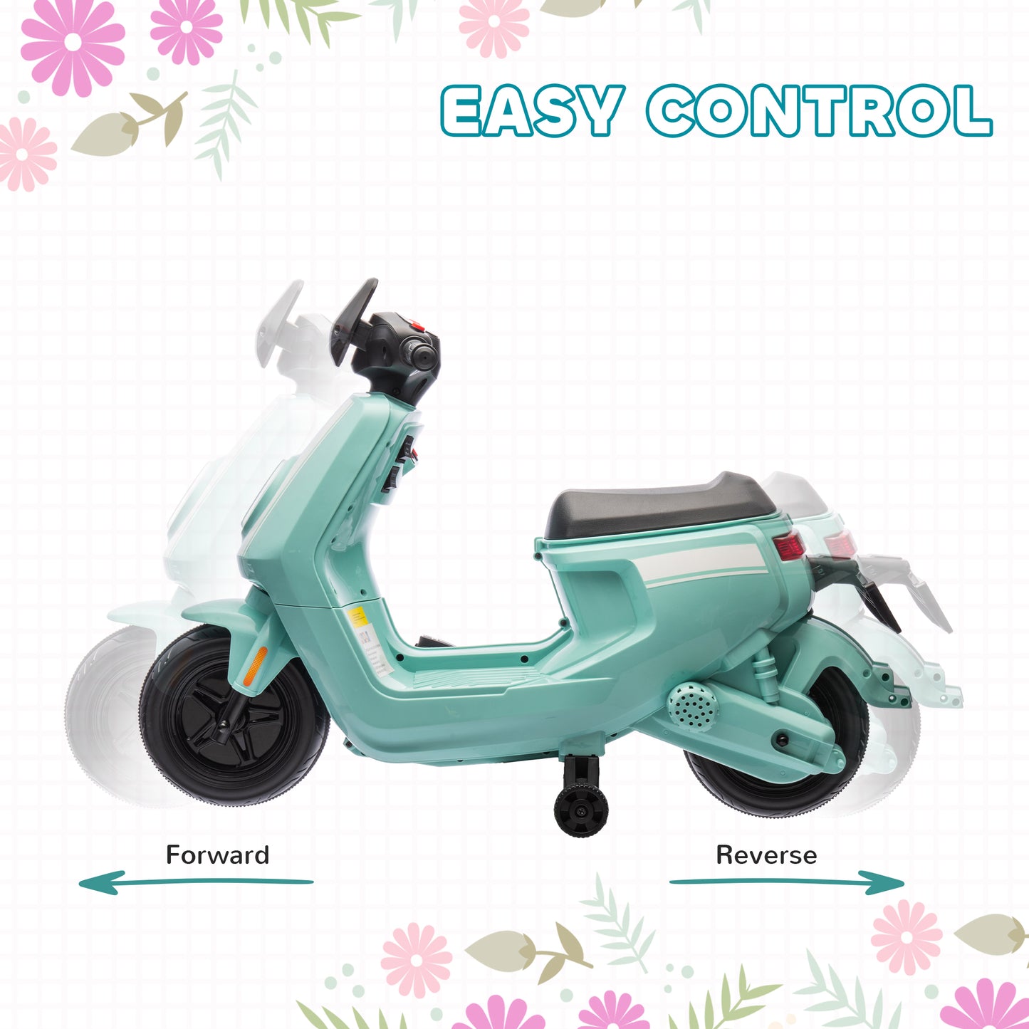 AIYAPLAY 6V Ride on Motorbike, Kids Electric Motorbike w/ Headlights, Music, Training Wheels, for Ages 18-36 Months, Green