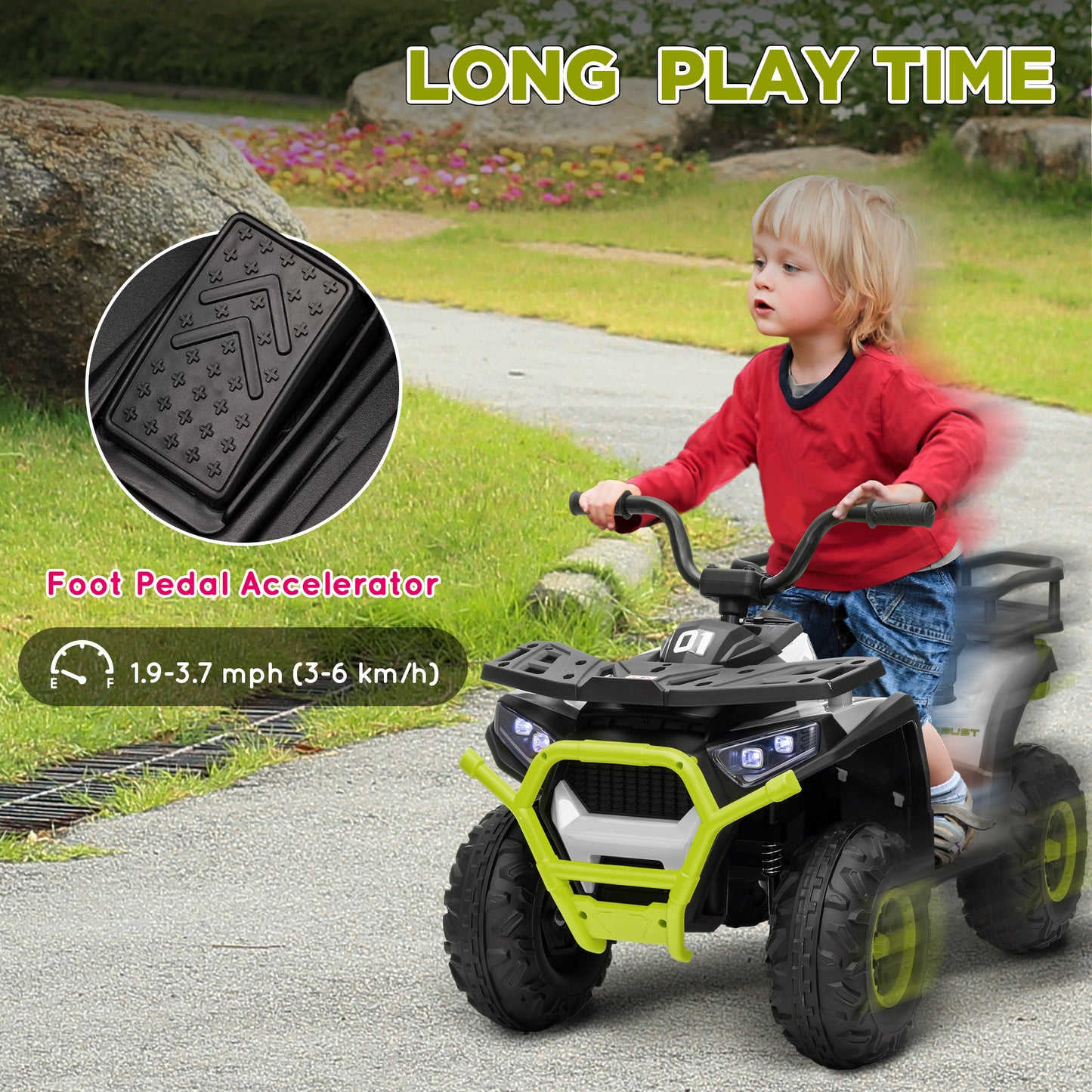 AIYAPLAY 12V Kids Electric Ride on ATV, Battery-Powered Quad Bike w/ Spring Suspension, Forward Backward, Storage Basket, Green