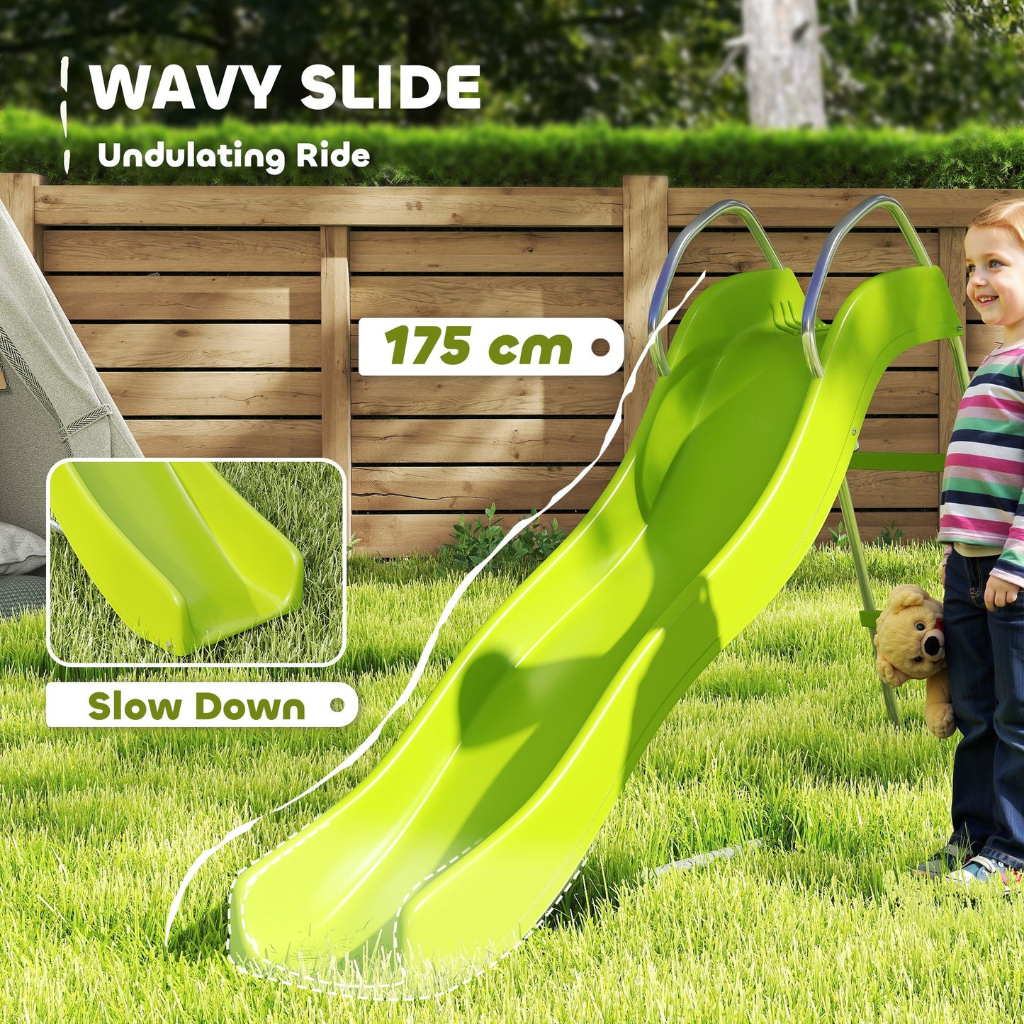 AIYAPLAY Freestanding Kids Slide with Climbing Ladder, Outdoor Playground Equipment for Ages 3-8 Years, Green