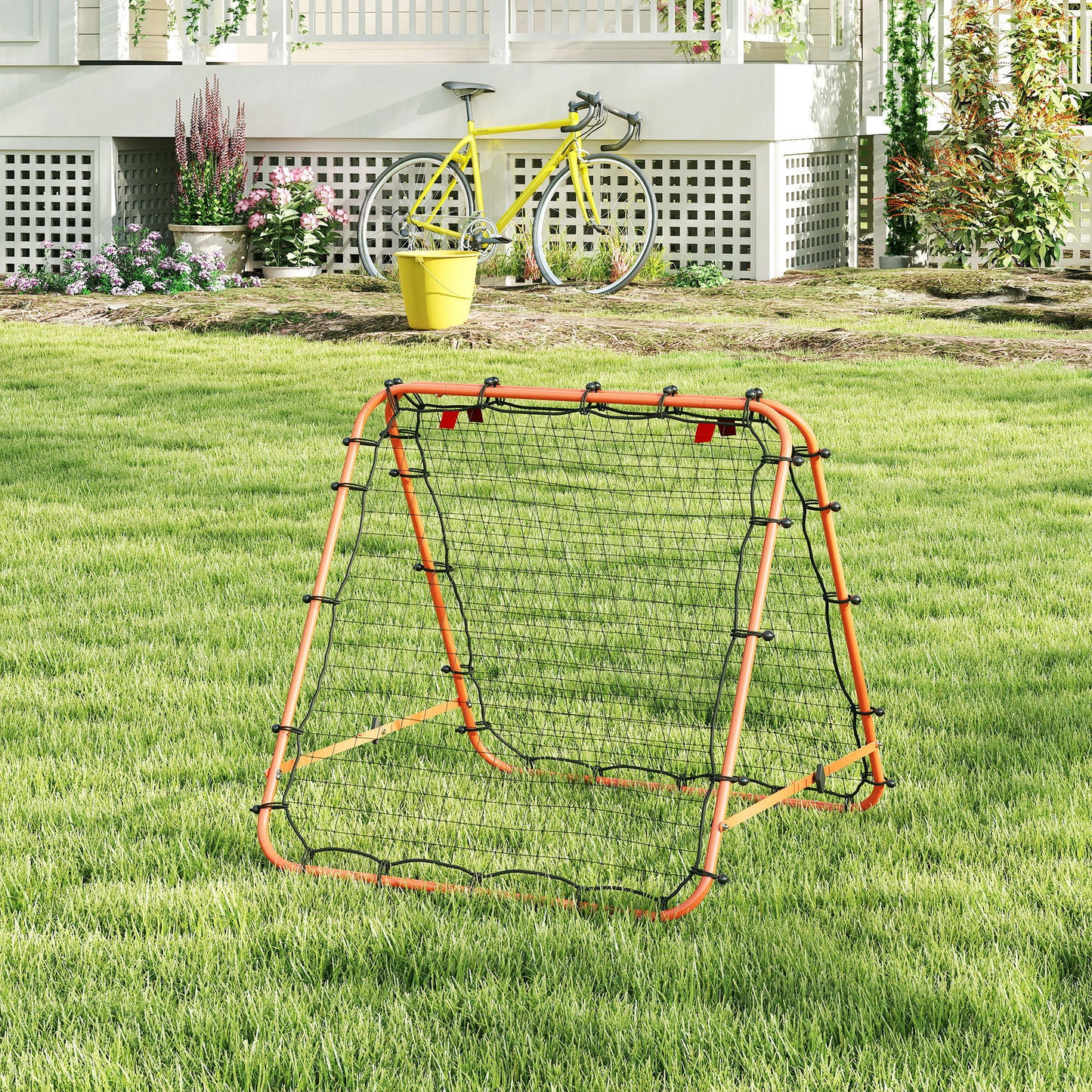 HOMCOM Double Sided Football Rebounder Net, Football Rebound Goal with Five Adjustable Angles, Orange