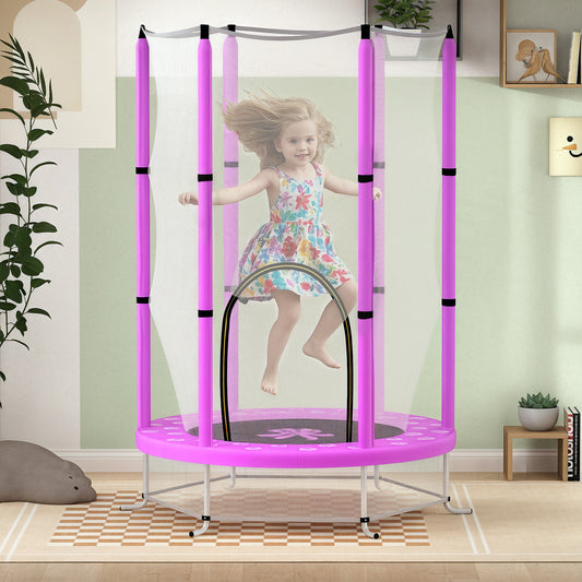 AIYAPLAY 4.6ft Toddler Trampoline w/ Safety Enclosure Net, for Indoor Outdoor Use, Ages 3-6 Years, Purple