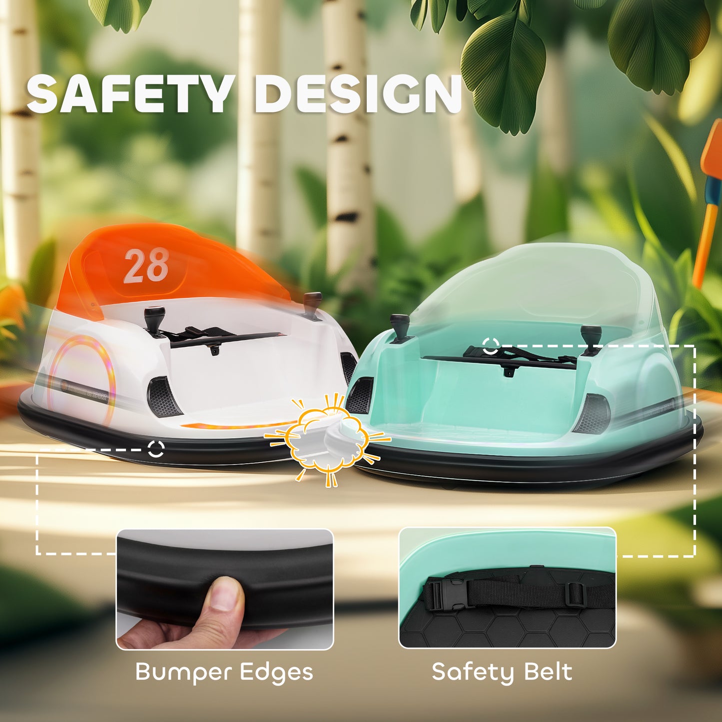 AIYAPLAY 360° Rotation Kids Bumper Car, 12V Waltz Car with Remote Control, Dual Joystick, Music, Lights, Green