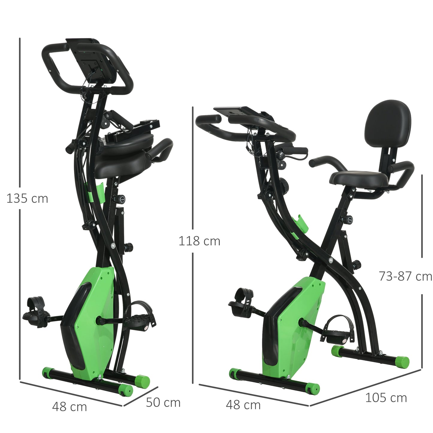 HOMCOM 2-in-1 Folding Exercise Bike with 8-Level Magnetic Resistance, Arm Resistance Band, Pulse Sensor, Green