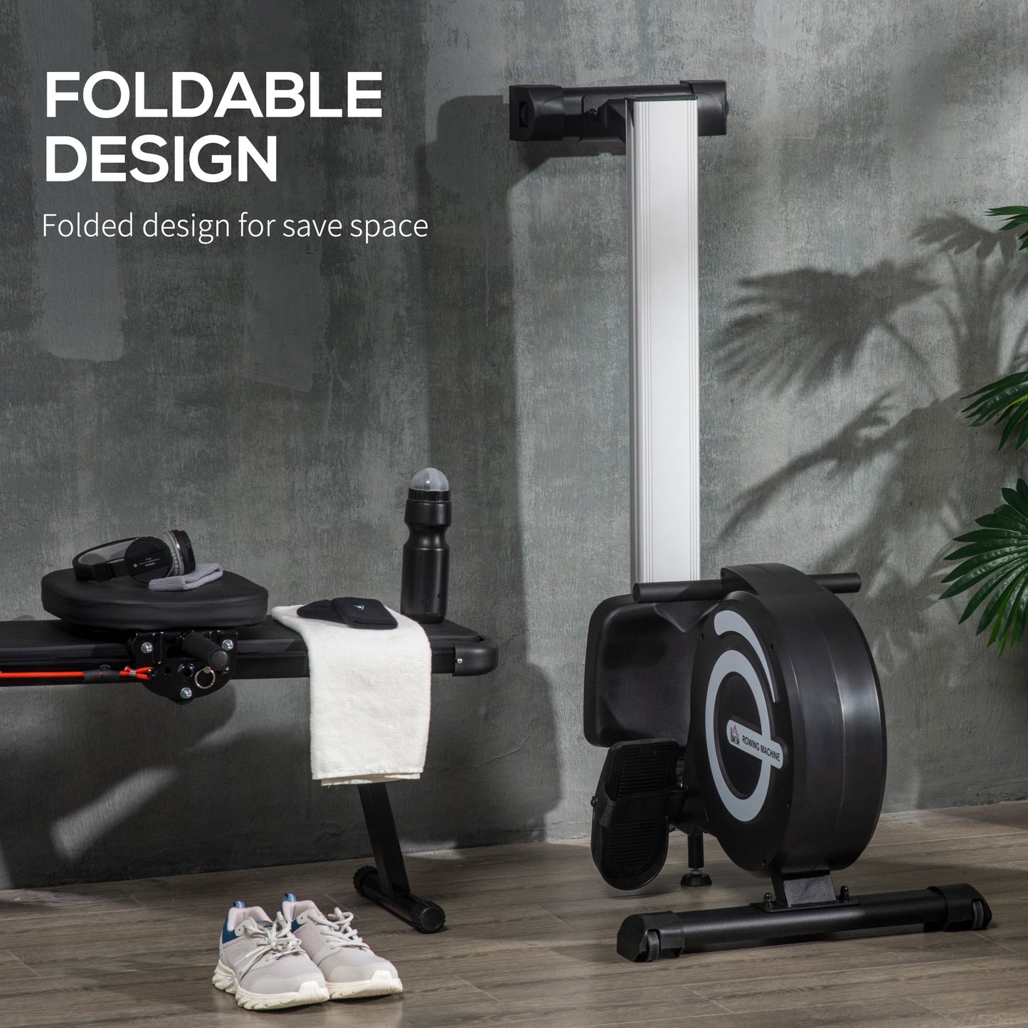 HOMCOM Folding Rowing Machine, 8-Level Magnetic Rower Machine with LCD Monitor, Wheels and Aluminium Railway, for Home Gym Cardio Training