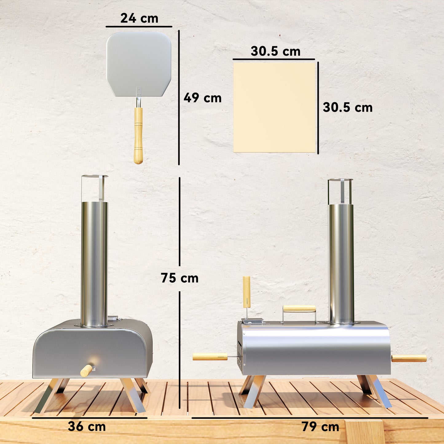 Outsunny Outdoor Pizza Oven, Portable Wood Pellet Pizza Oven with Pizza Stone and Peel, Foldable Legs, Chimney, 12 Inch Wood Fired Pizza Maker for Outdoor Cooking, Stainless Steel
