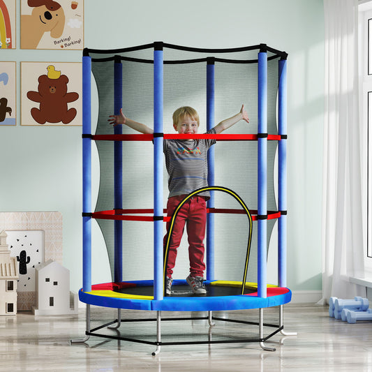 HOMCOM Kids Trampoline, with Enclosure Net, Steel Frame, for Ages 3-6 Years - MultiColoured