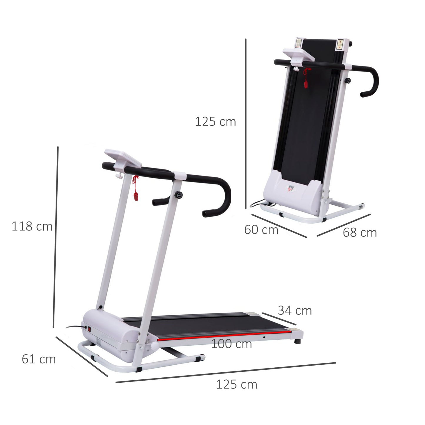 HOMCOM Electric Treadmill Walking Pad, 1-10km/h Folding Running Machine, Gym Fitness Exercise with LCD Monitor, White