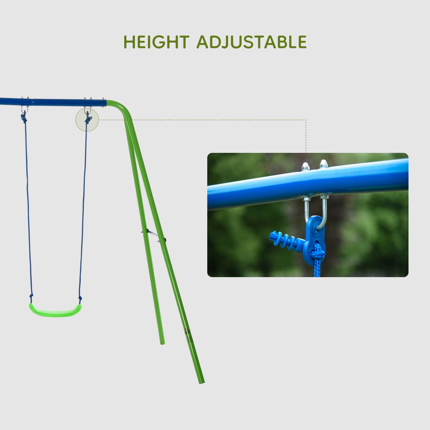 Outsunny Metal Garden Swing Set Height Adjustable Children Outdoor Backyard Play Set for Toddlers Over 3 Years Old, Green