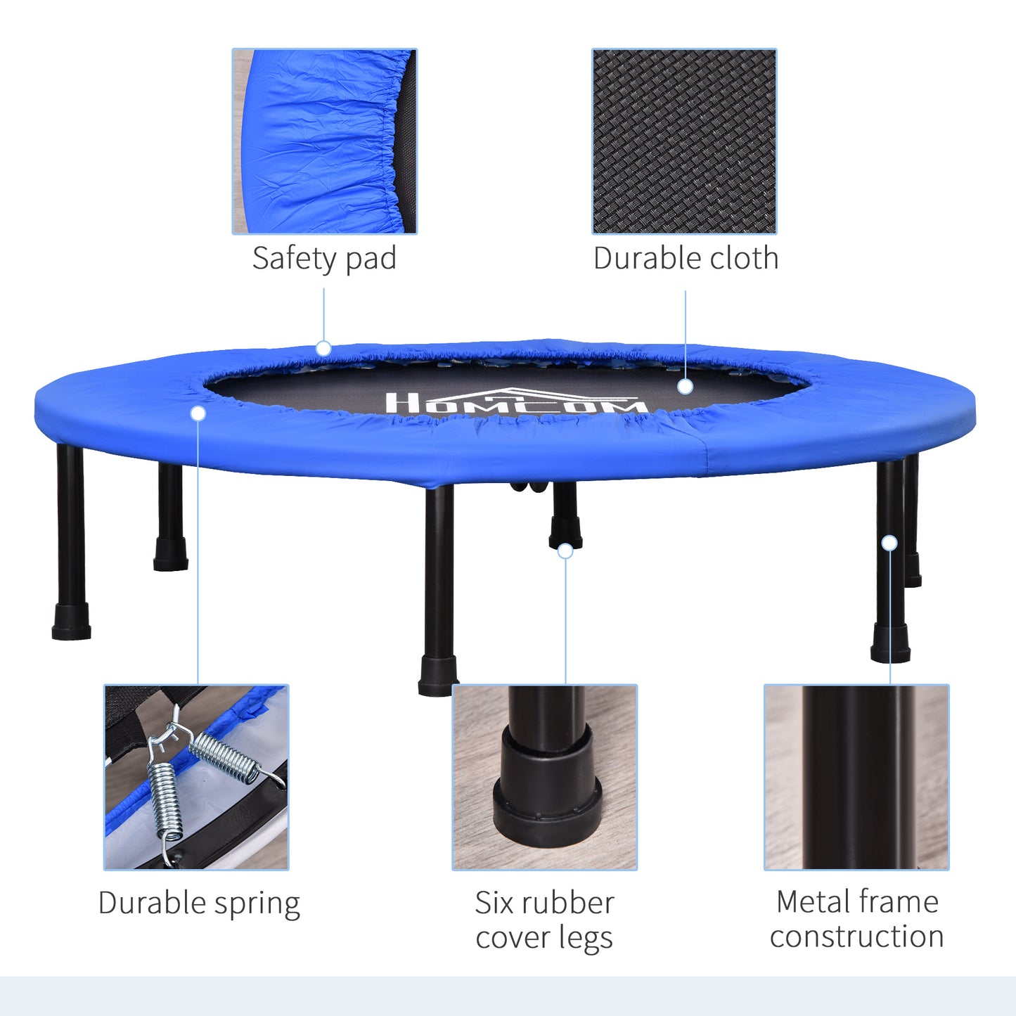 HOMCOM ?91 Mini Fitness Trampoline Home Gym Yoga Exercise Rebounder Indoor Outdoor Jumper with Safety Pad, Support Up to 100 KG, Blue and Black