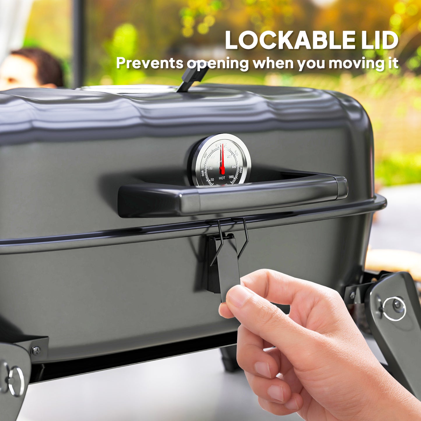 Outsunny Charcoal Barbecue Grill Folding BBQ Grill with 1232 cm² Cooking Area, Adjustable Vent, Thermometer, Handles for Camping Picnic, Black