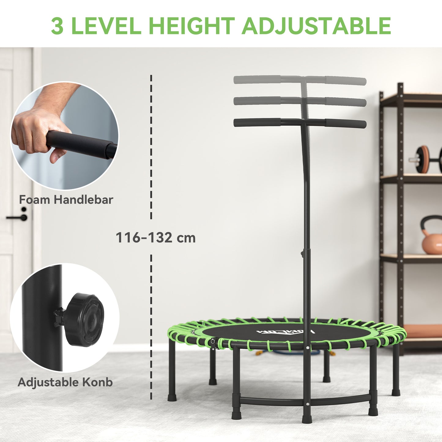 HOMCOM Mini Round Steel Frame Trampoline w/ Adjustable Handle, Green