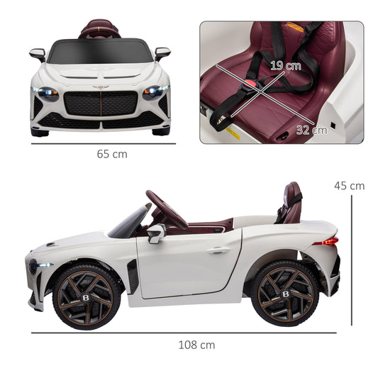 HOMCOM Bentley Bacalar Licensed 12V Kids Electric Car, with Remote Control, White