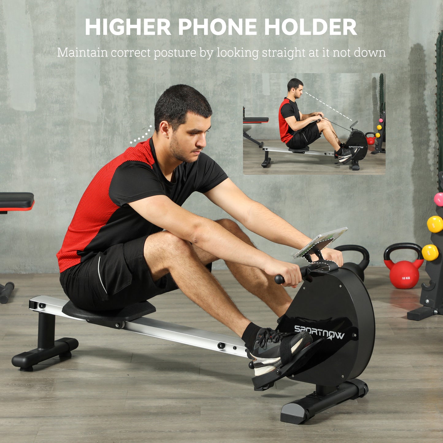 SPORTNOW Folding Magnetic Rowing Machine, with 16-Level Adjustable Resistance, Black