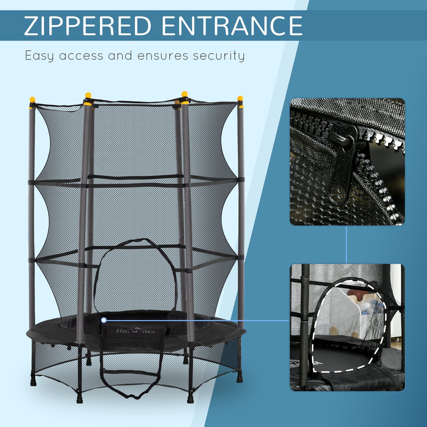 HOMCOM 4.6FT/55" Kids Trampoline with Safety Enclosure, Outdoor Indoor Use, for Ages 3-10 Years, Black