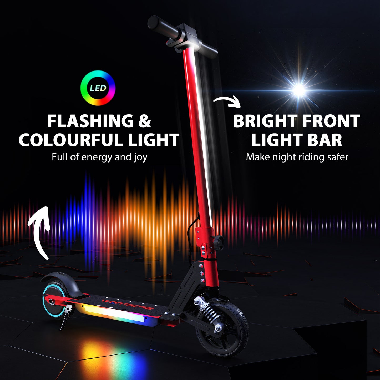 SPORTNOW Folding Electric Scooter for Kids, with Dual Brakes, Front Suspension, LED Colourful Lights, Red