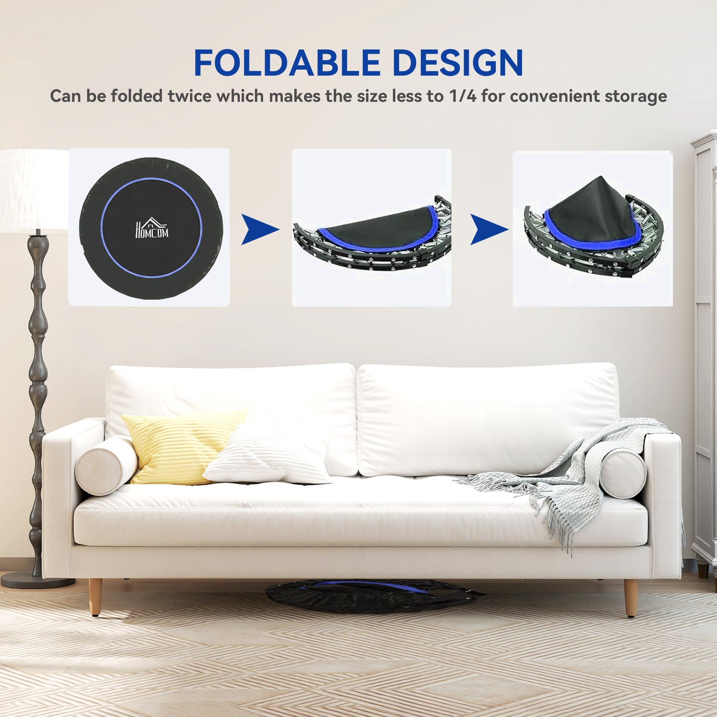 HOMCOM 45" Foldable Mini Fitness Trampoline, with Adjustable Foam Handle, Blue