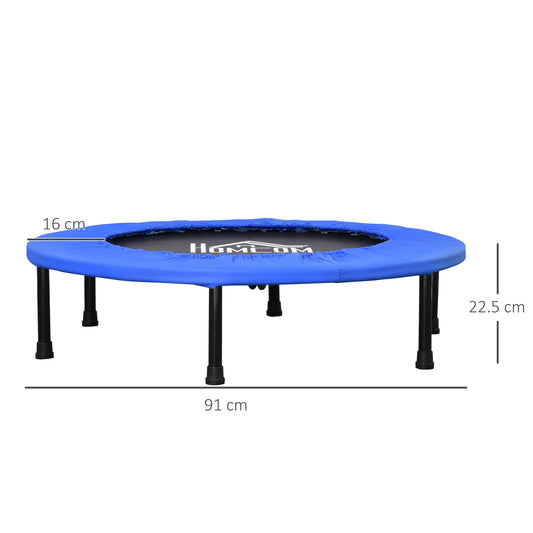 HOMCOM ?91 Mini Fitness Trampoline Home Gym Yoga Exercise Rebounder Indoor Outdoor Jumper with Safety Pad, Support Up to 100 KG, Blue and Black